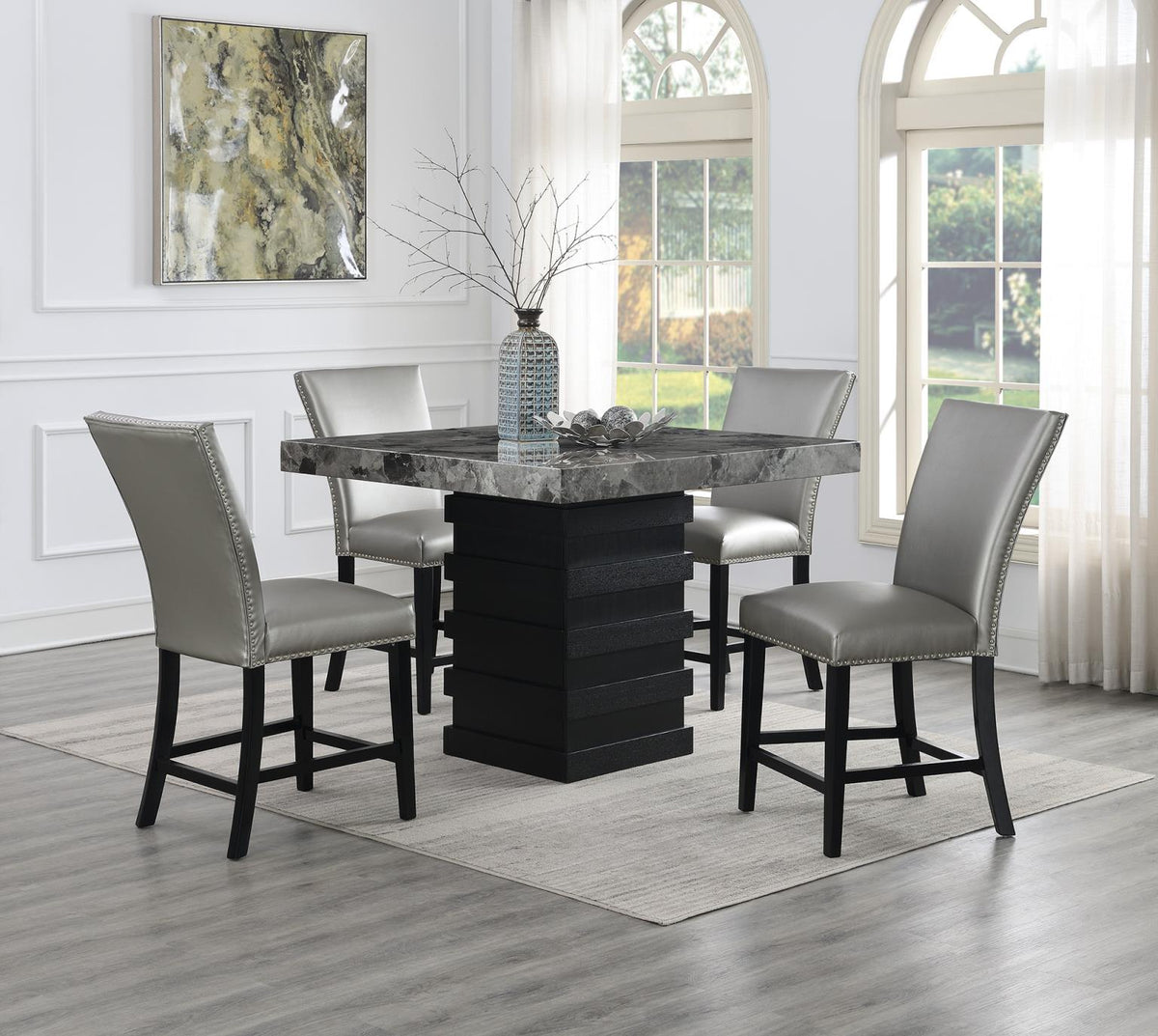 5-Piece Dining Set Silver Leather D136