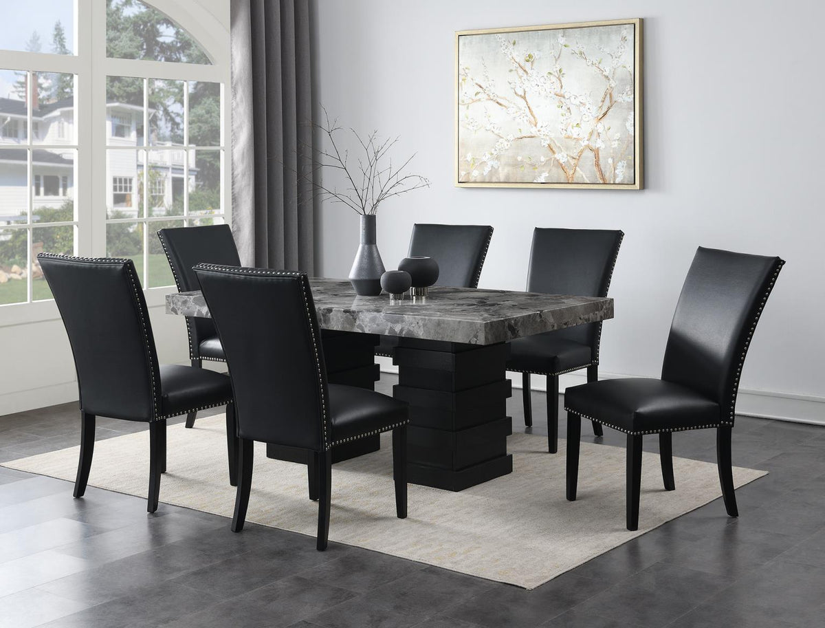 7-Piece Dining Set Black Leather D137