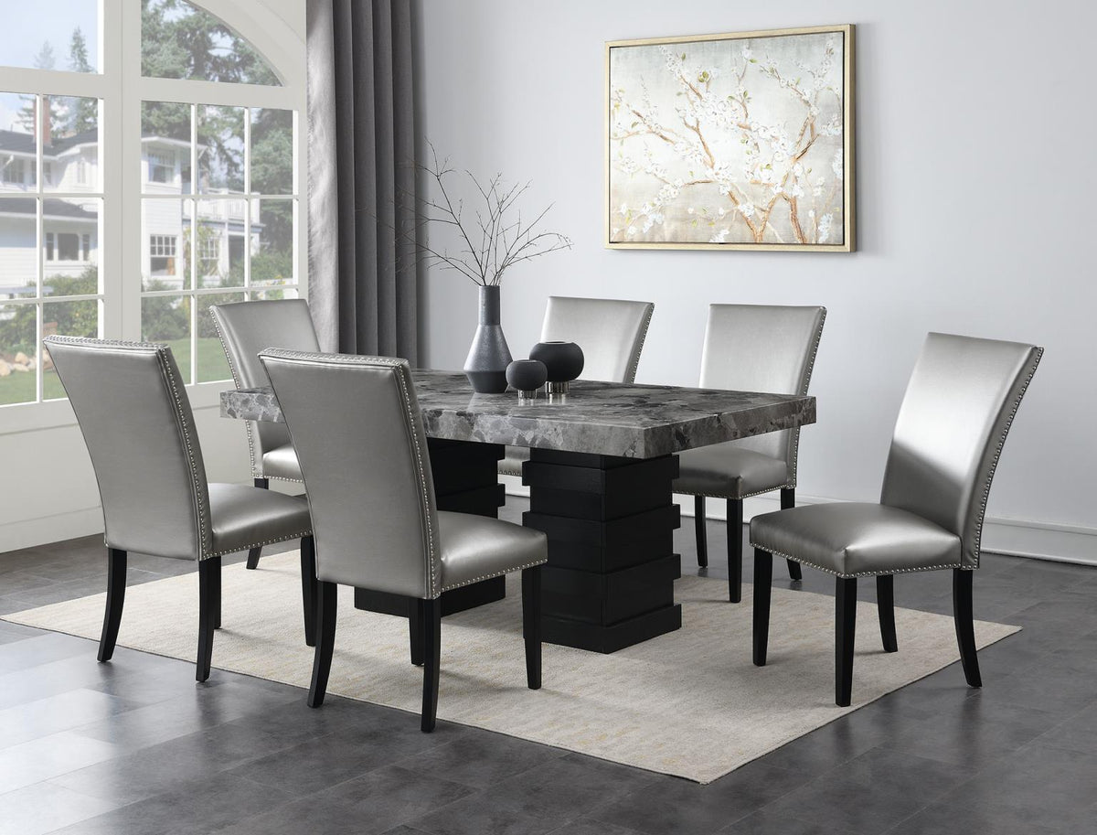 7-Piece Dining Set Silver Leather D137