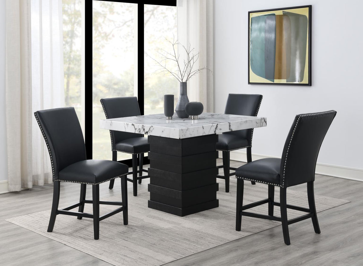5-Piece Dining Set Black Leather D138