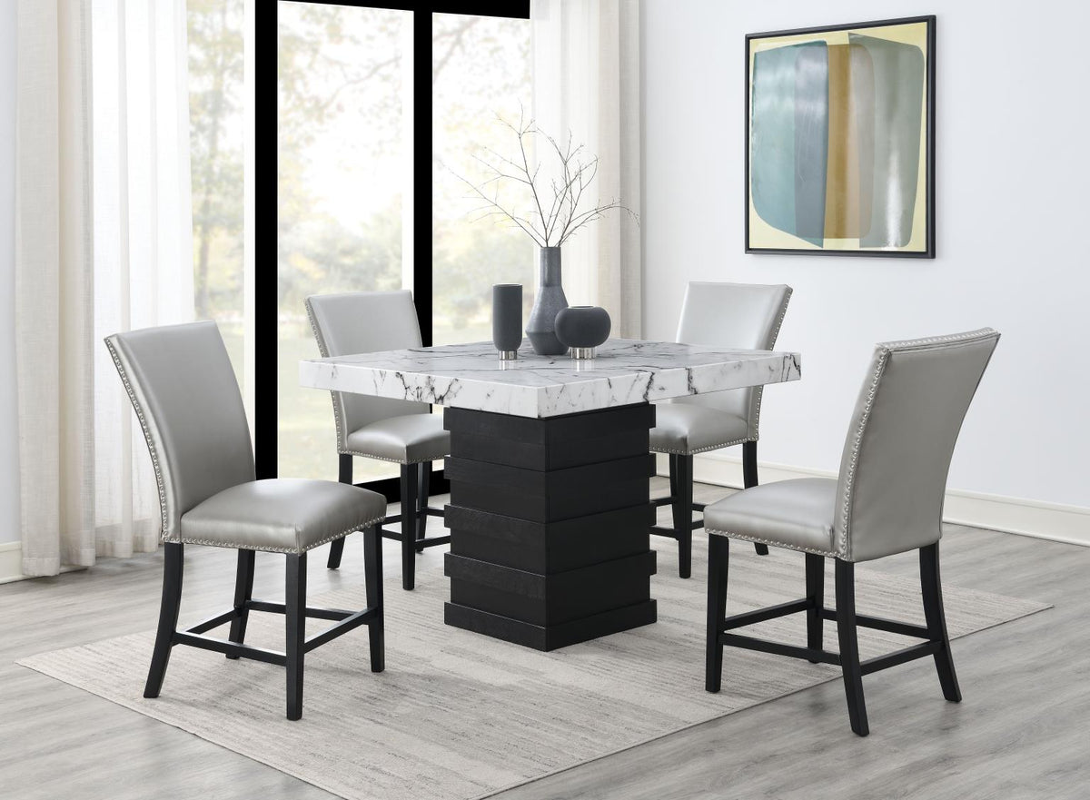 5-Piece Dining Set Silver Leather D138
