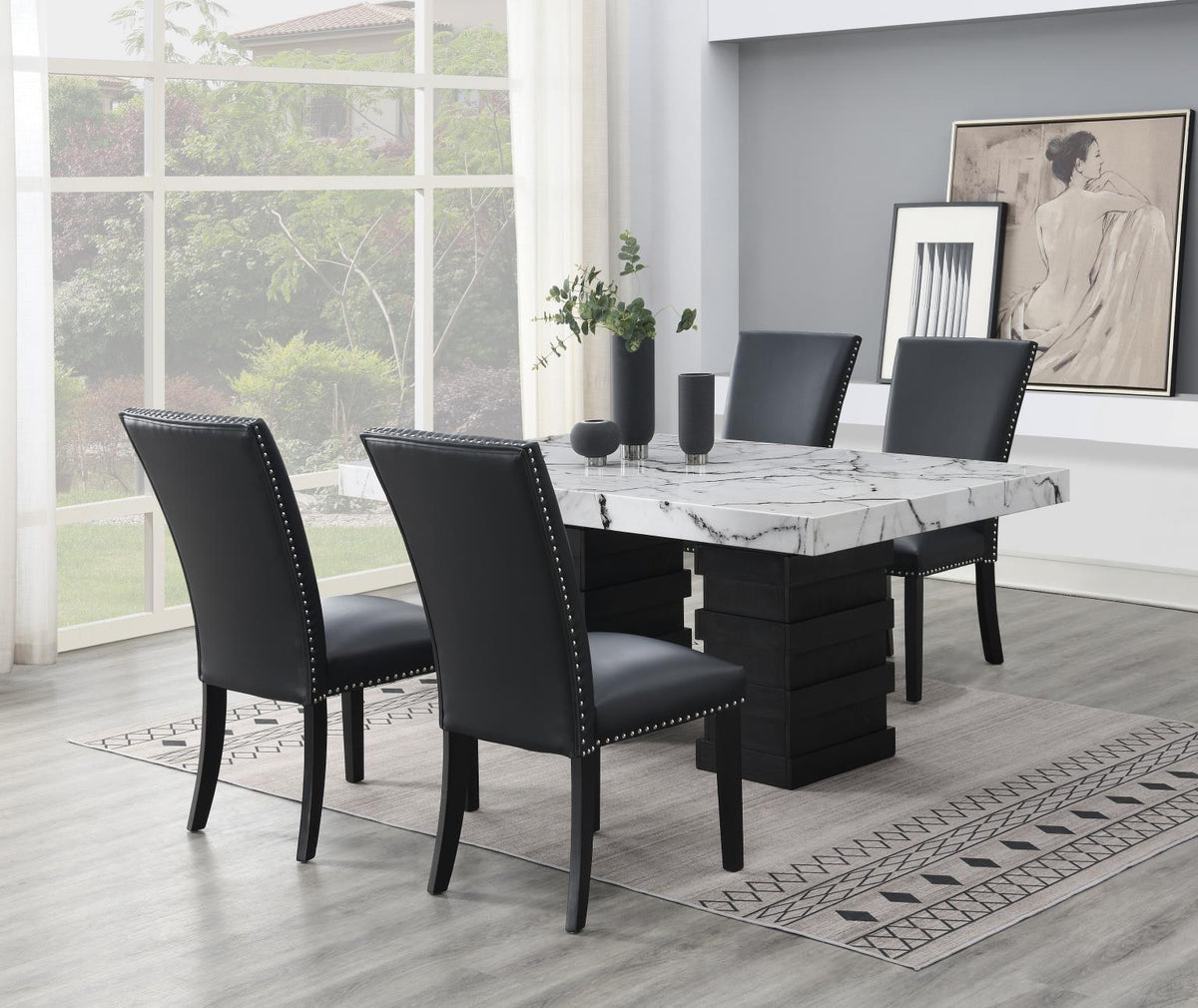 5-Piece Dining Set Black Leather D139