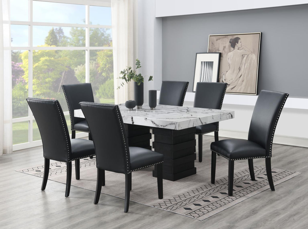 7-Piece Dining Set Black Leather D139