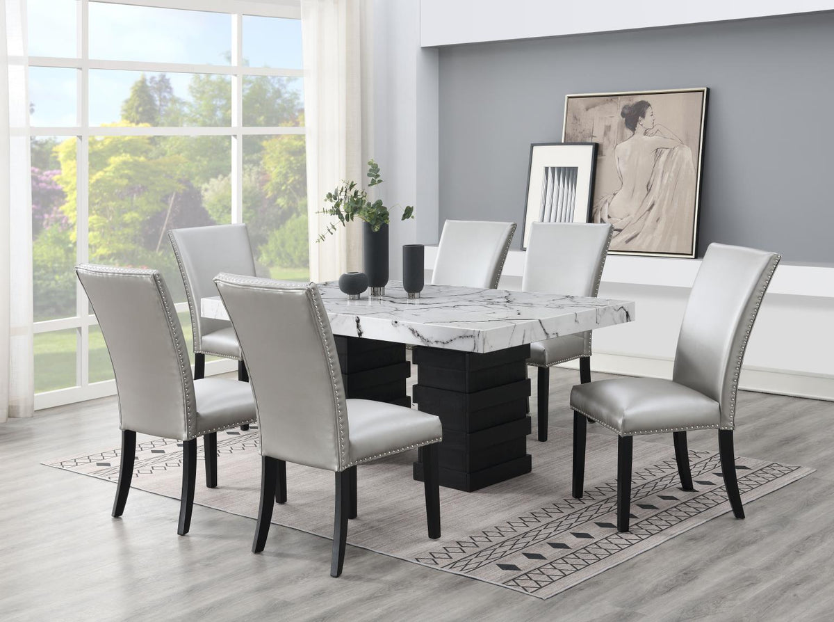 7-Piece Dining Set Silver Leather D139