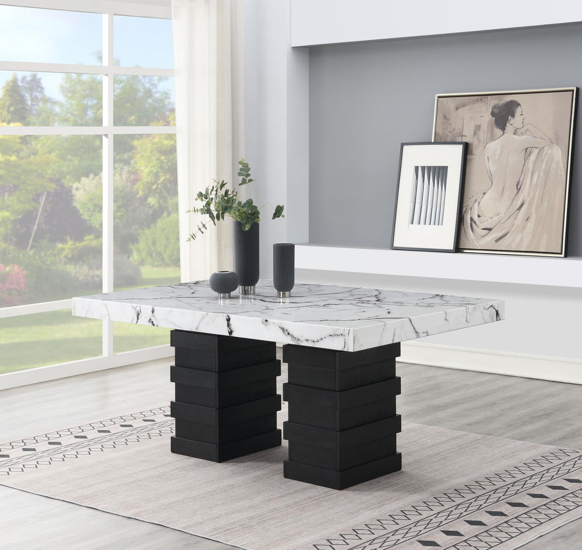 7-Piece Dining Set Silver Leather D139