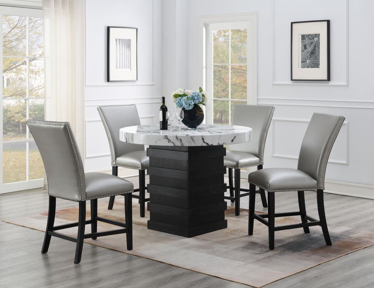 5-Piece Dining Set Silver Leather D141