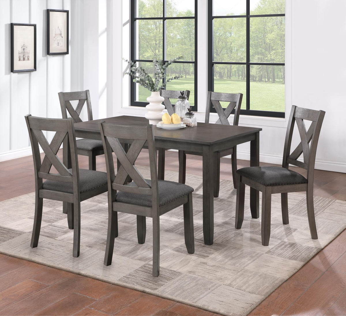 Gray Dining Table with 6 Side Chairs