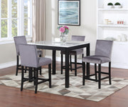 White Marble Dining Table with 4 Gray Velvet Chairs