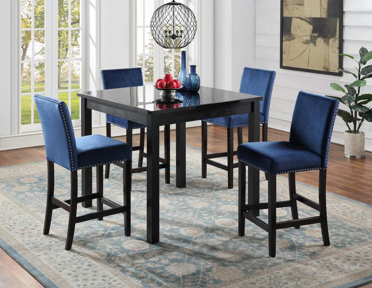 Black Marble Dining Table with 4 Blue Velvet Chairs