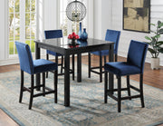 Black Marble Dining Table with 4 Blue Velvet Chairs