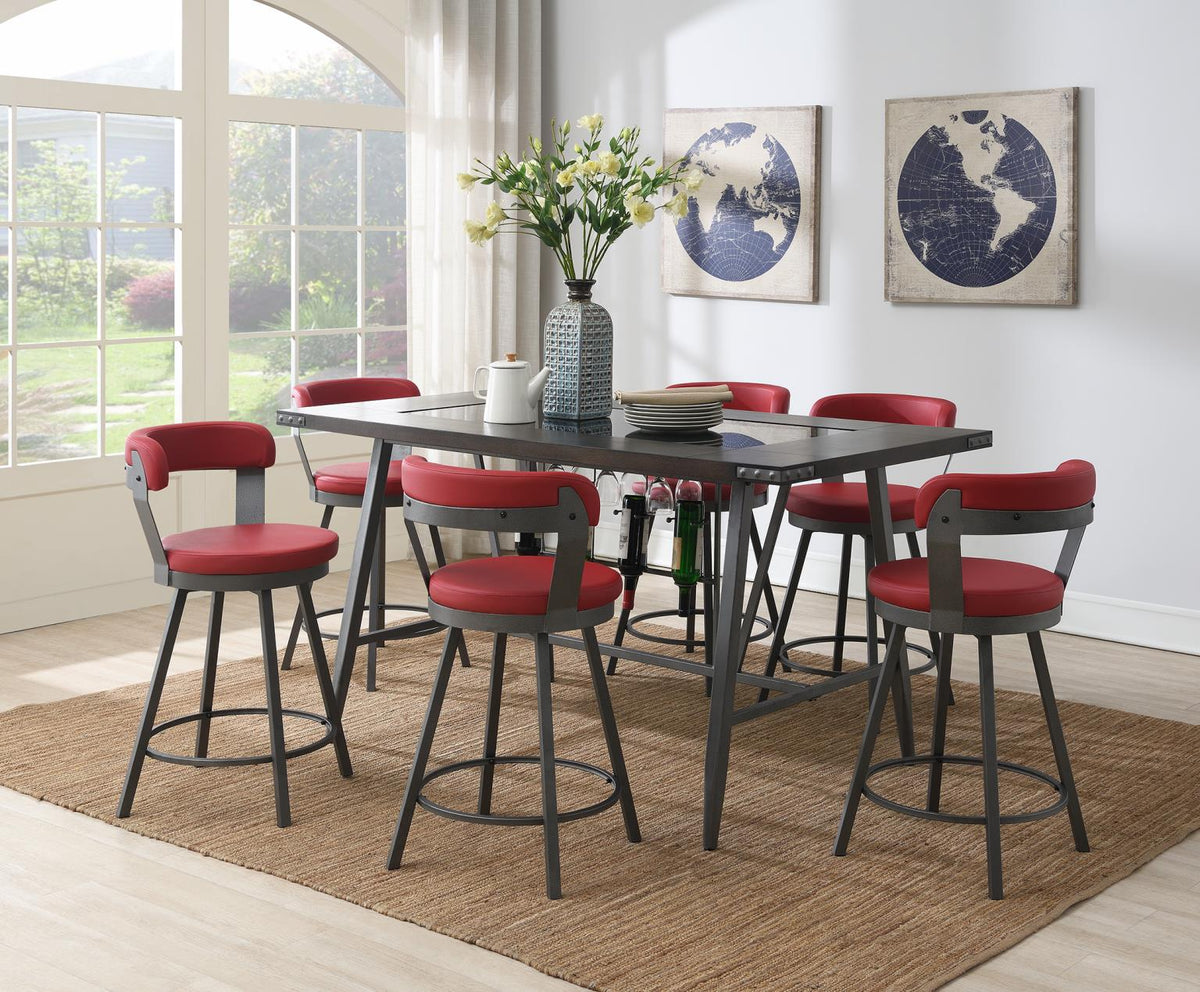 7-Piece Dining Set Red D208