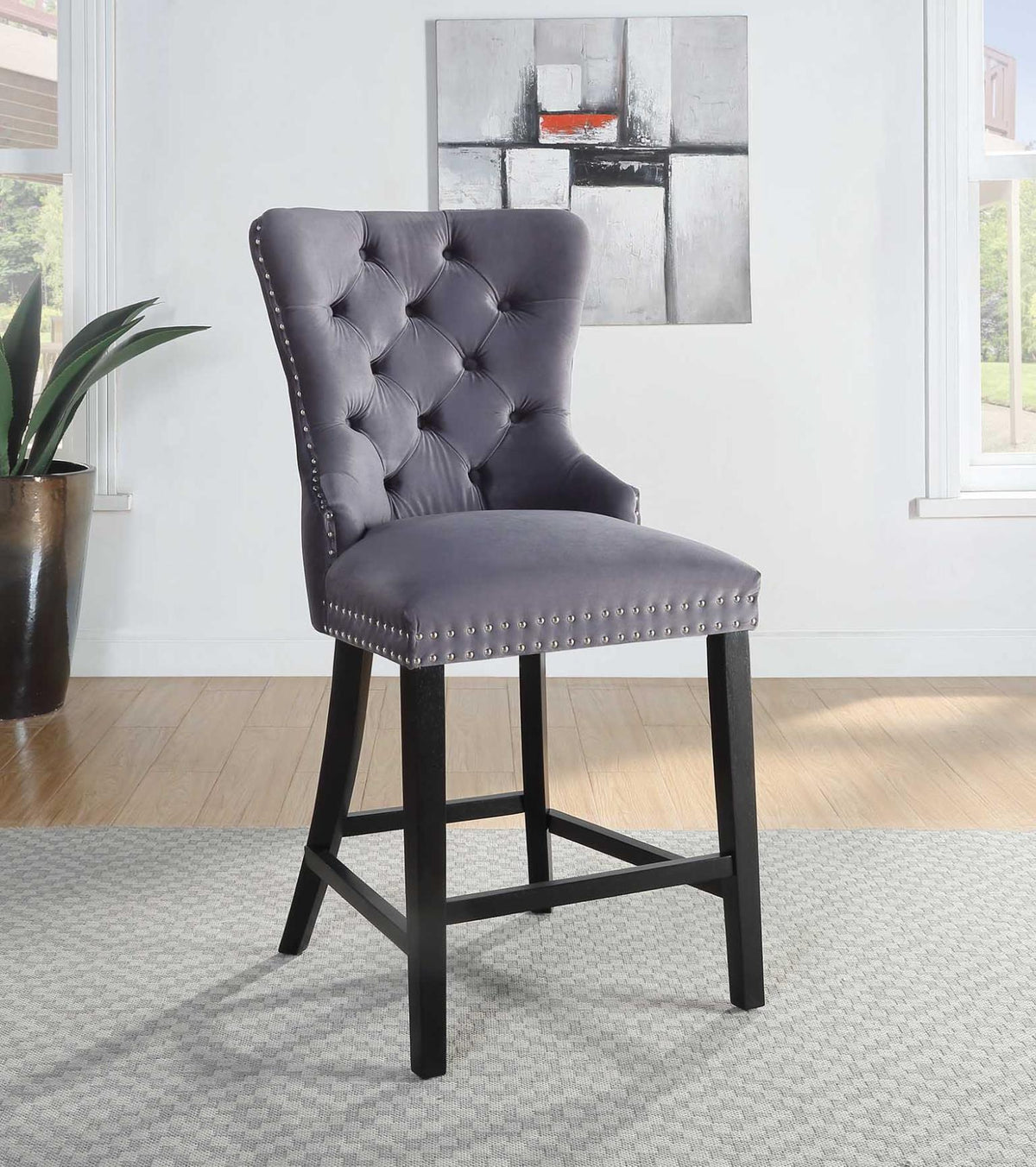 Dark Gray Velvet Counter Chair
