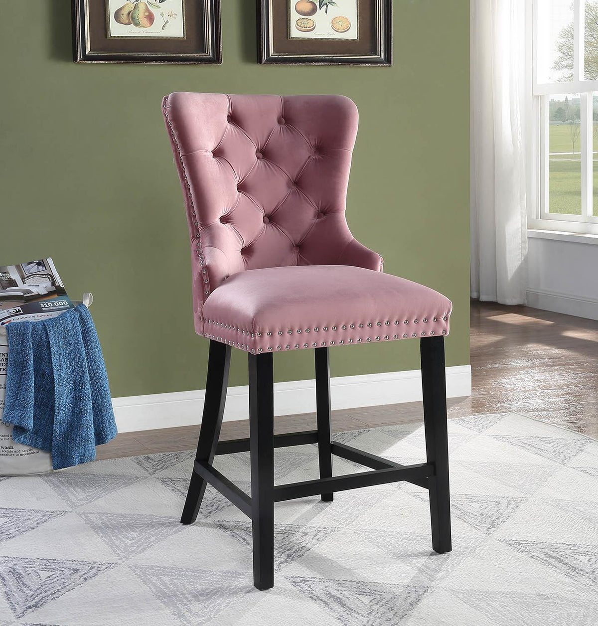 Pink Velvet Counter Chair