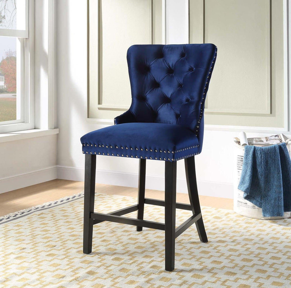Dark Navy Velvet Counter Chair