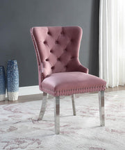 Pink Velvet Dining Side Chair with Chrome Legs