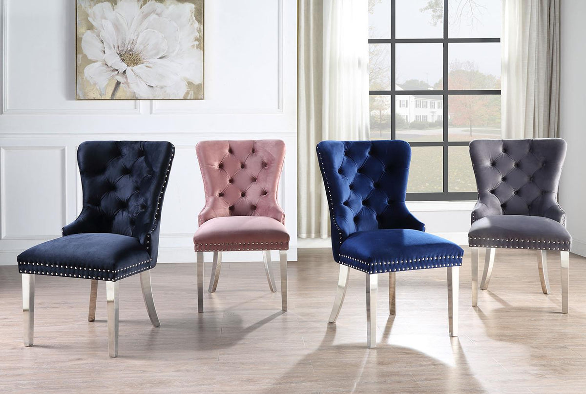 Black Velvet Dining Side Chair with Chrome Legs