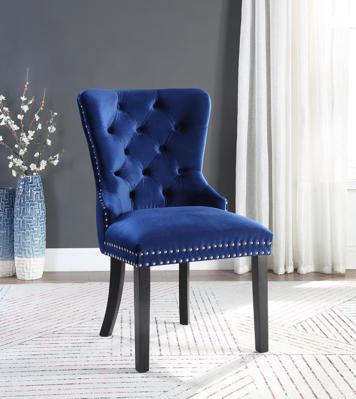 Dark Navy Velvet Dining Side Chair