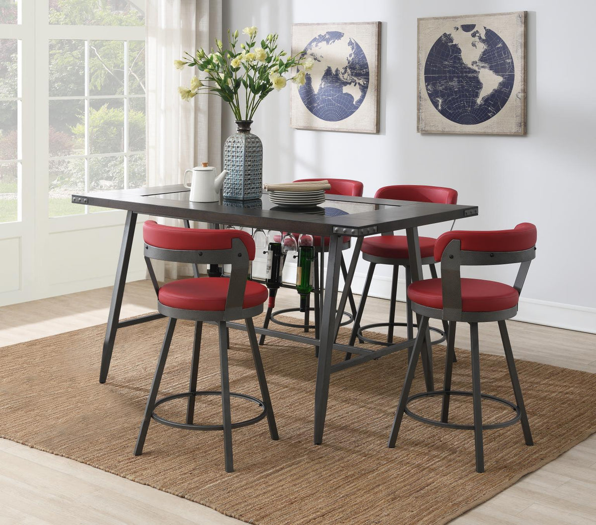 5-Piece Dining Set Red D208