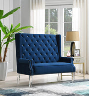 High Back Blue Velvet Wing Bench with Acrylic Legs