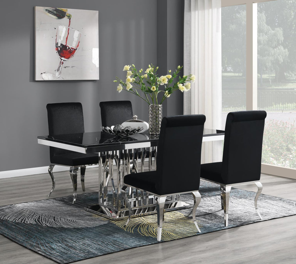 5-Piece Dining Set Black Velvet Blk G081