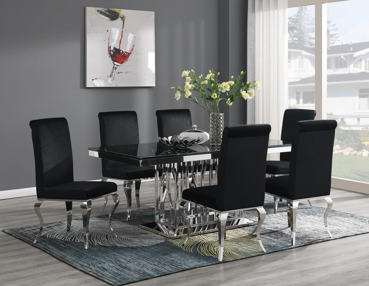 7-Piece Dining Set Black Velvet Blk G081