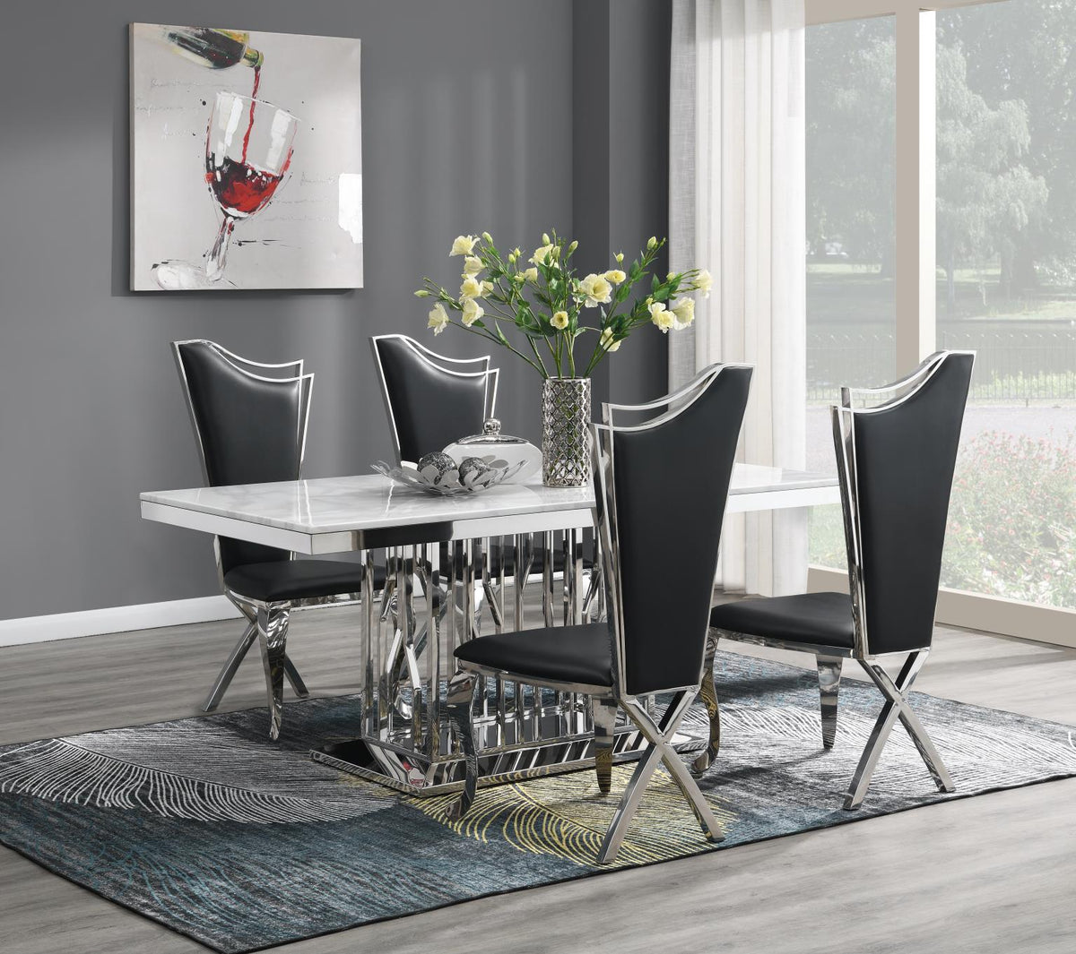 5-Piece Dining Set White Leather G081