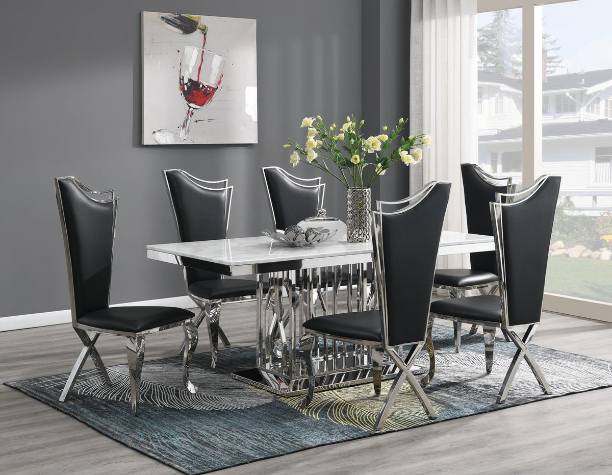 7-Piece Dining Set White Leather G081