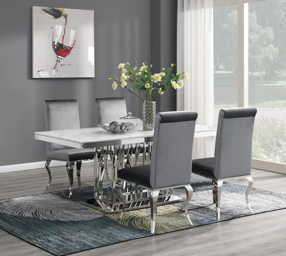 5-Piece Dining Set White Velvet Gry G081