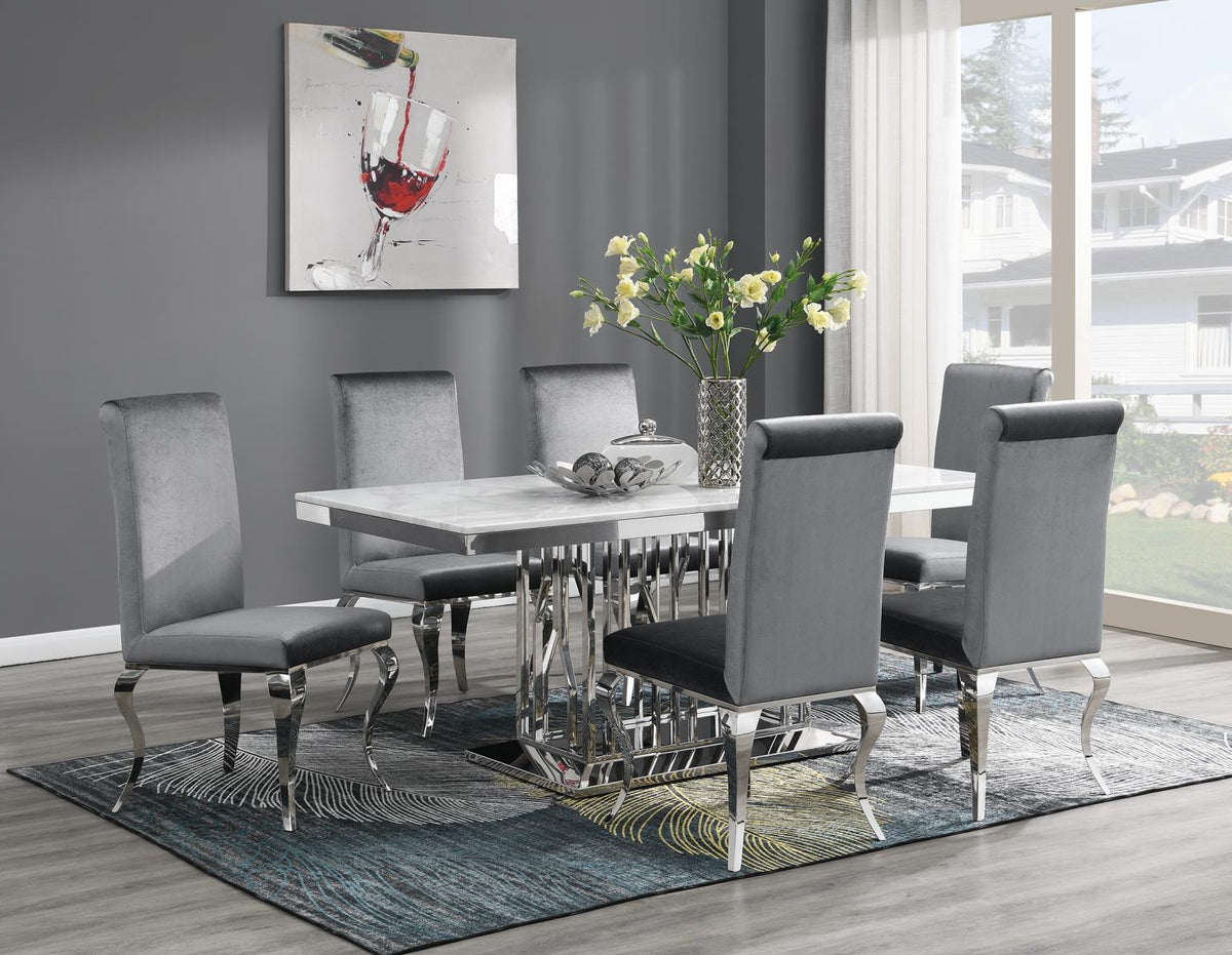 7-Piece Dining Set White Velvet Gry G081