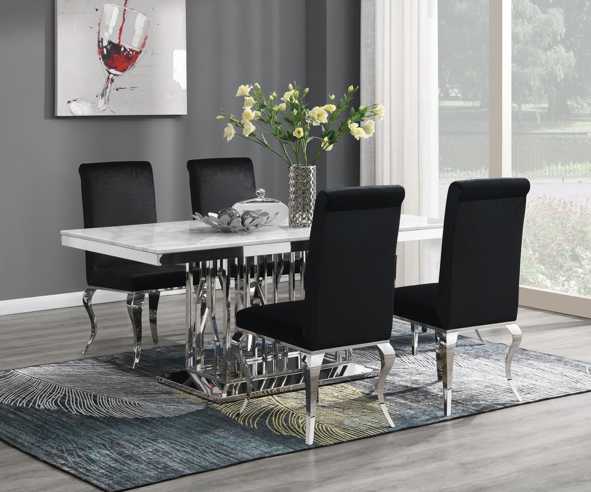 5-Piece Dining Set White Velvet Blk G081