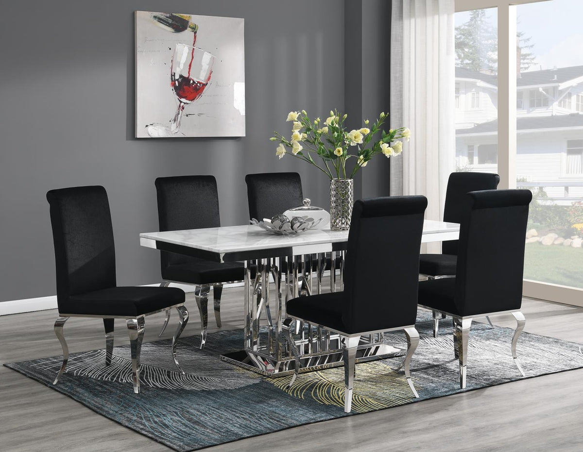 7-Piece Dining Set White Velvet Blk G081