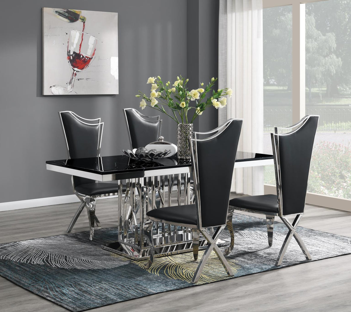 5-Piece Dining Set Black Leather G081