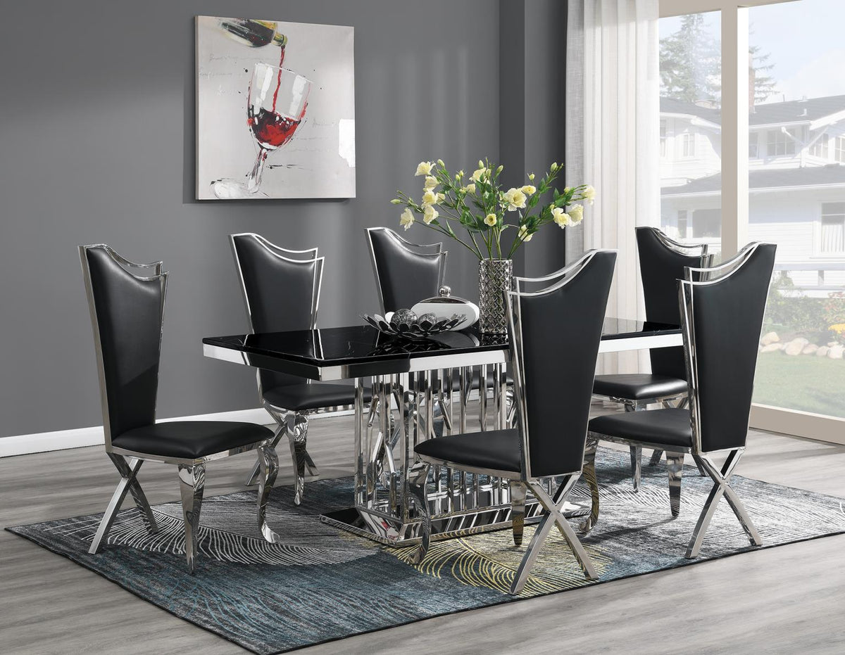 7-Piece Dining Set Black Leather G081