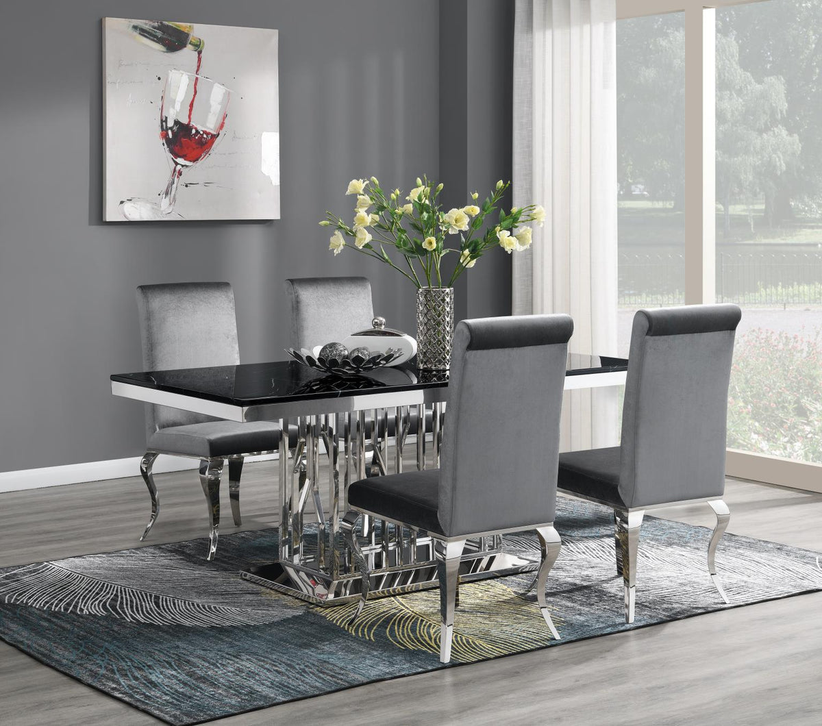 5-Piece Dining Set Black Velvet Gry G081