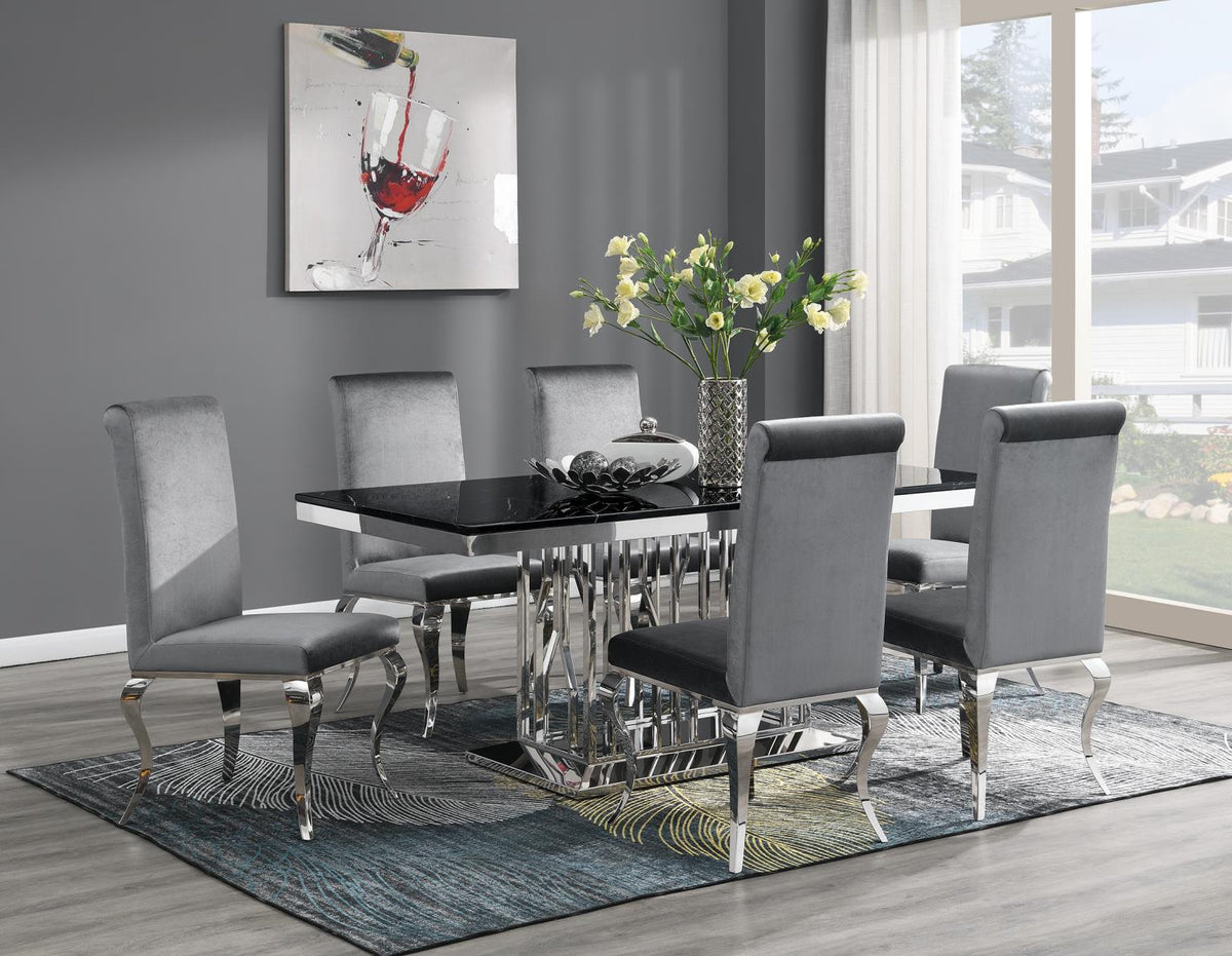 7-Piece Dining Set Black Velvet Gry G081