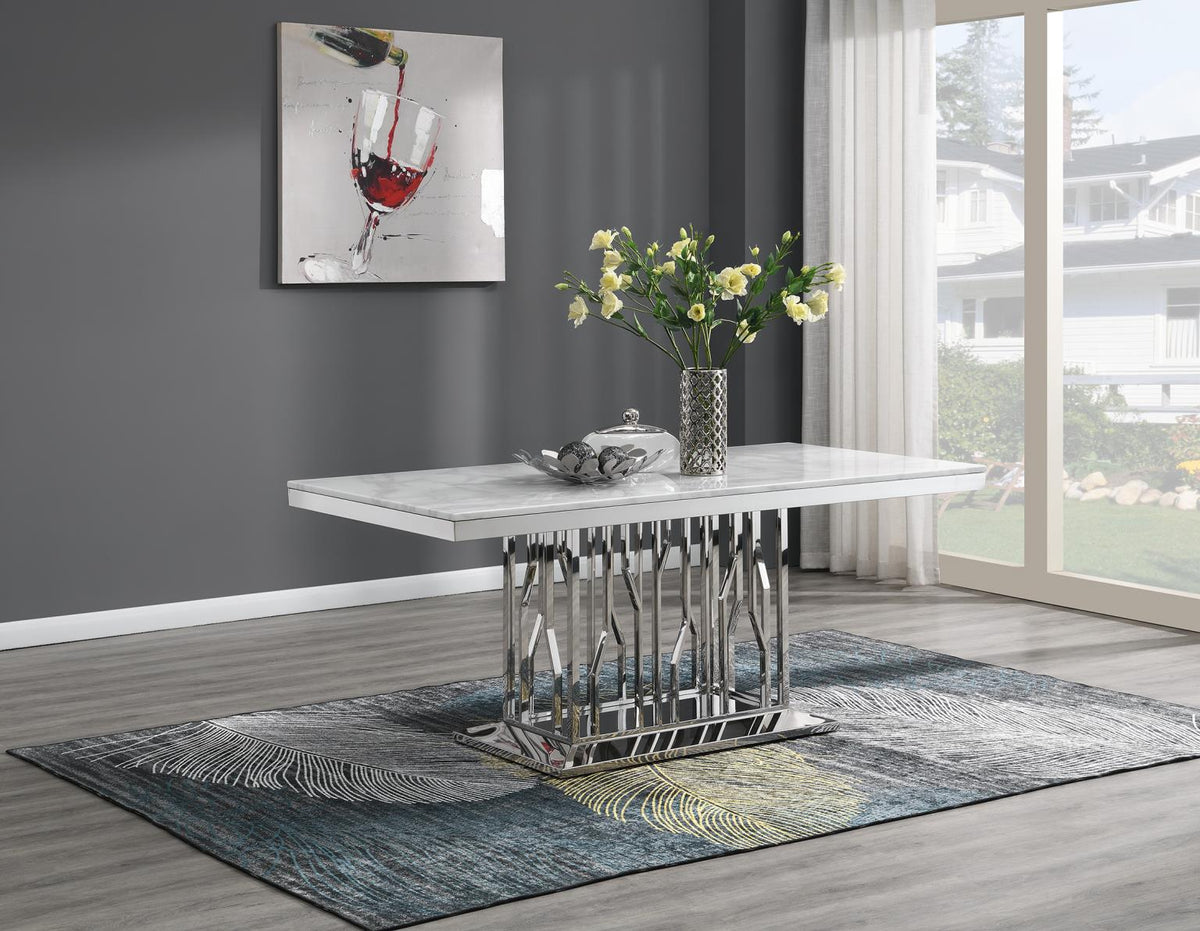 7-Piece Dining Set White Leather G081
