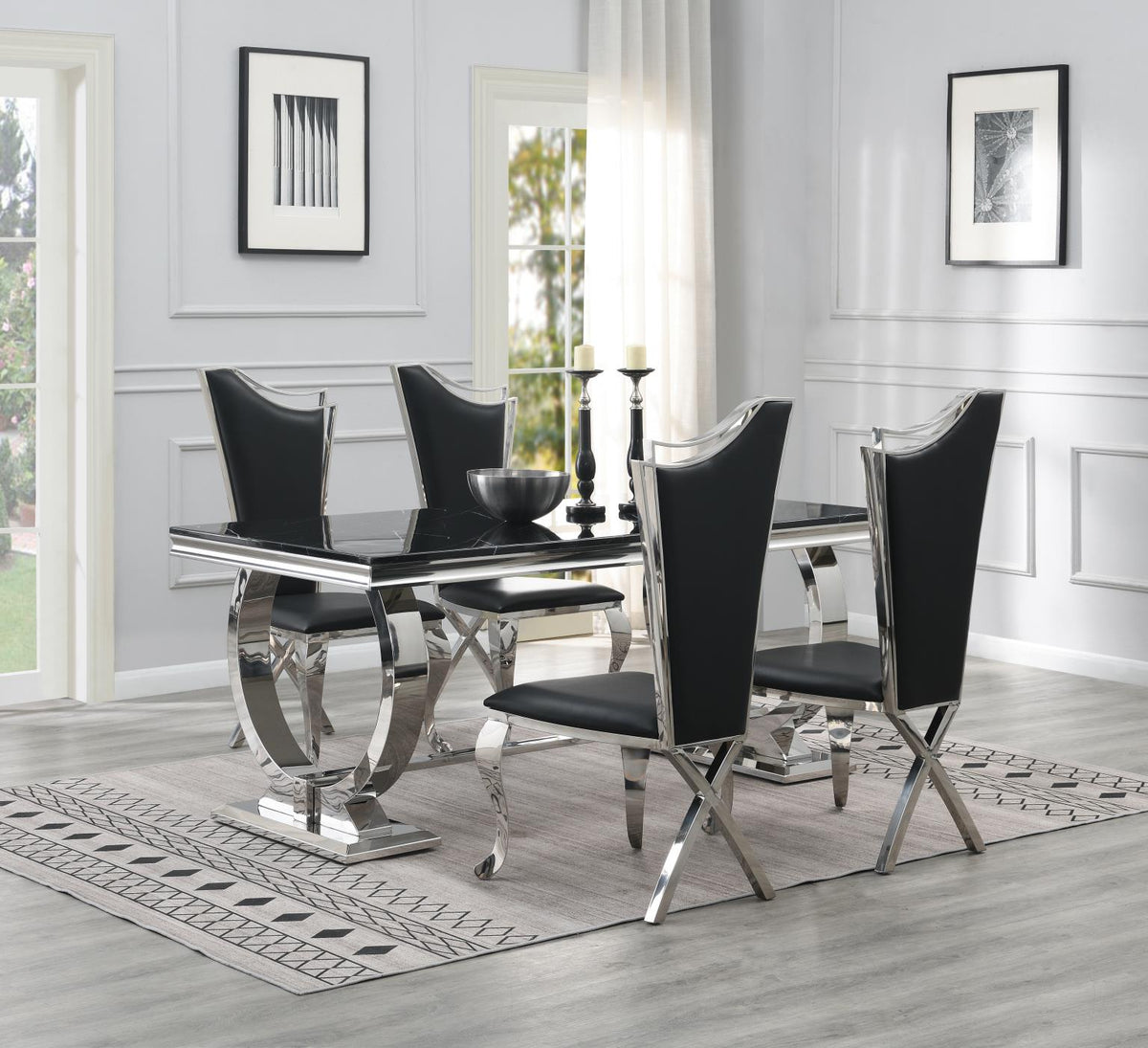 5-Piece Dining Set Black Leather G082