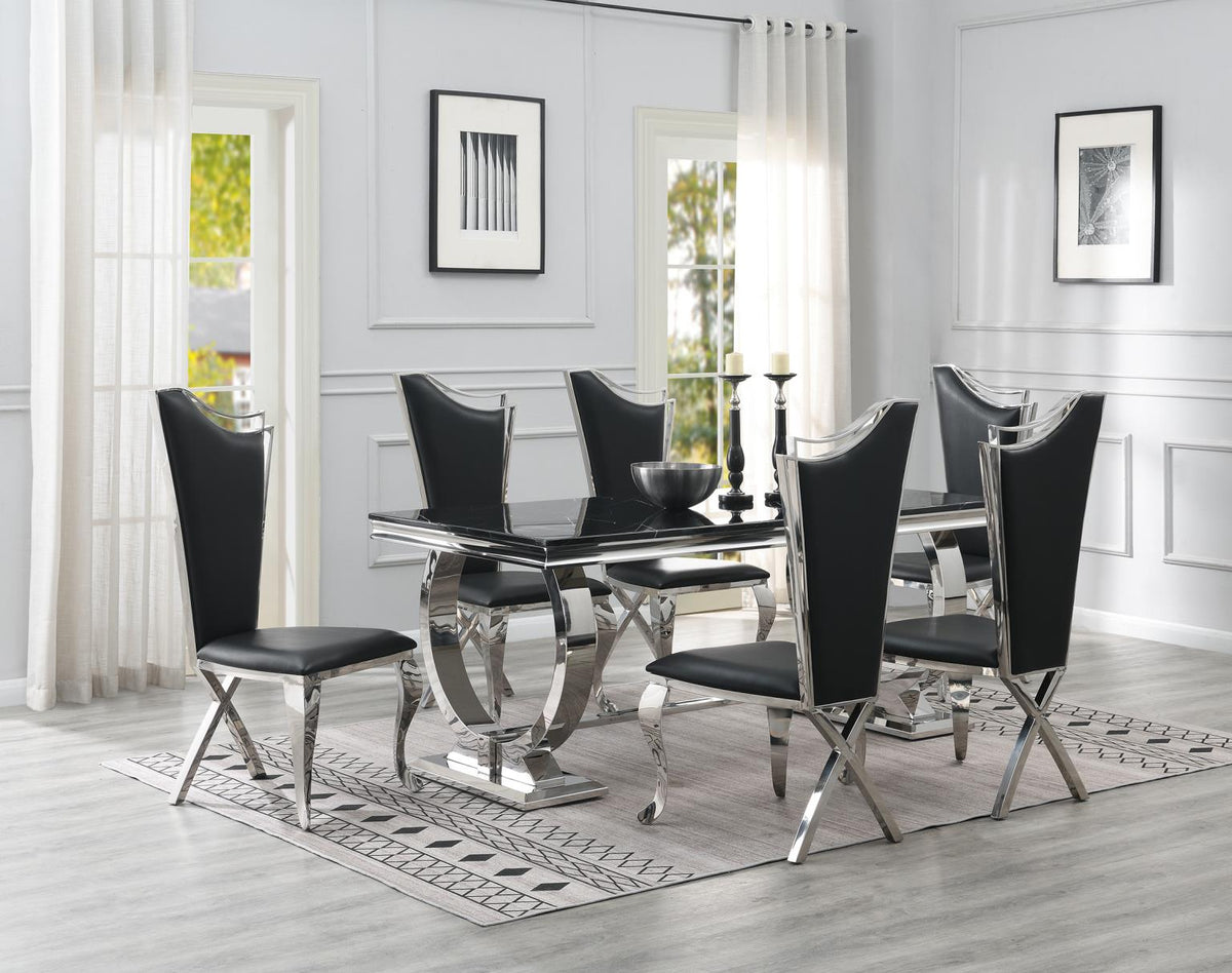 7-Piece Dining Set Black Leather G082