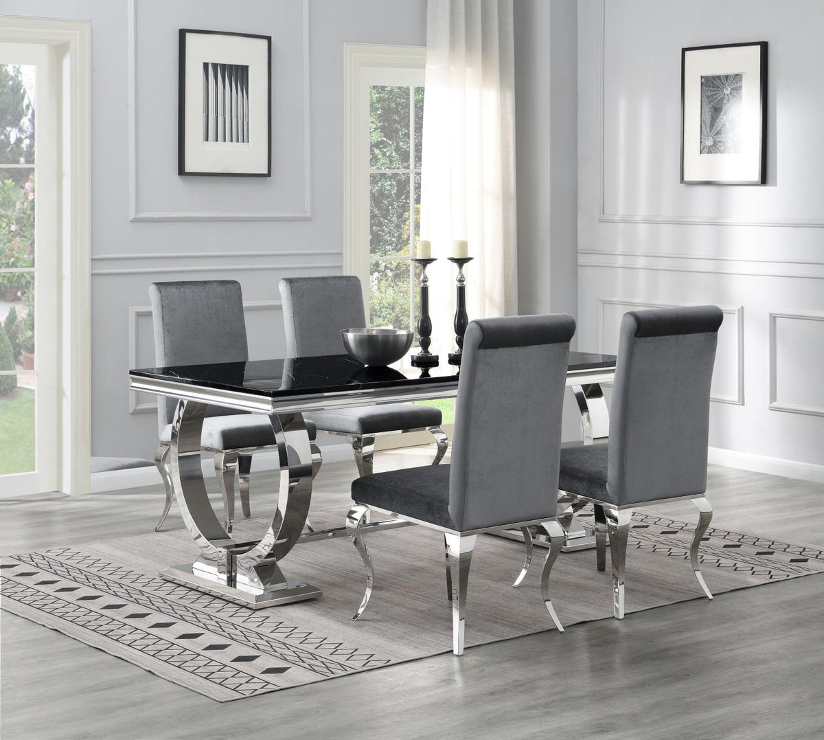 5-Piece Dining Set Black Velvet Gry G082