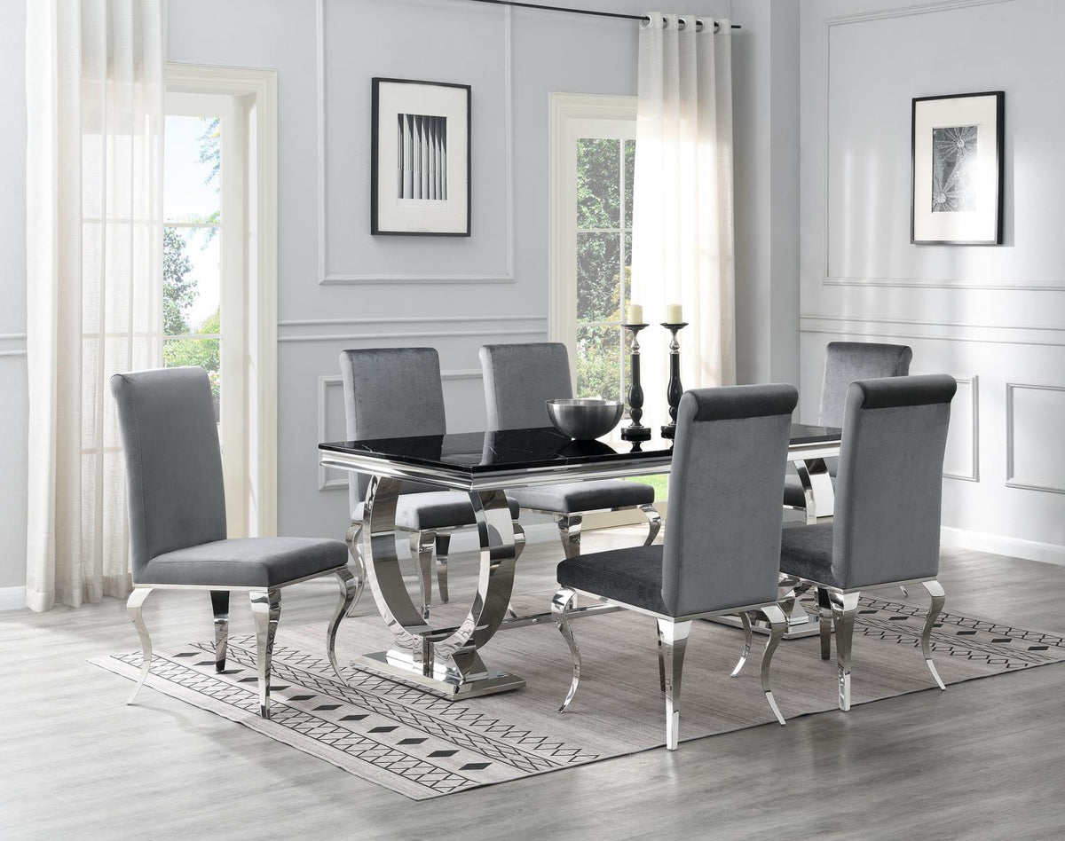 7-Piece Dining Set Black Velvet Gry G082