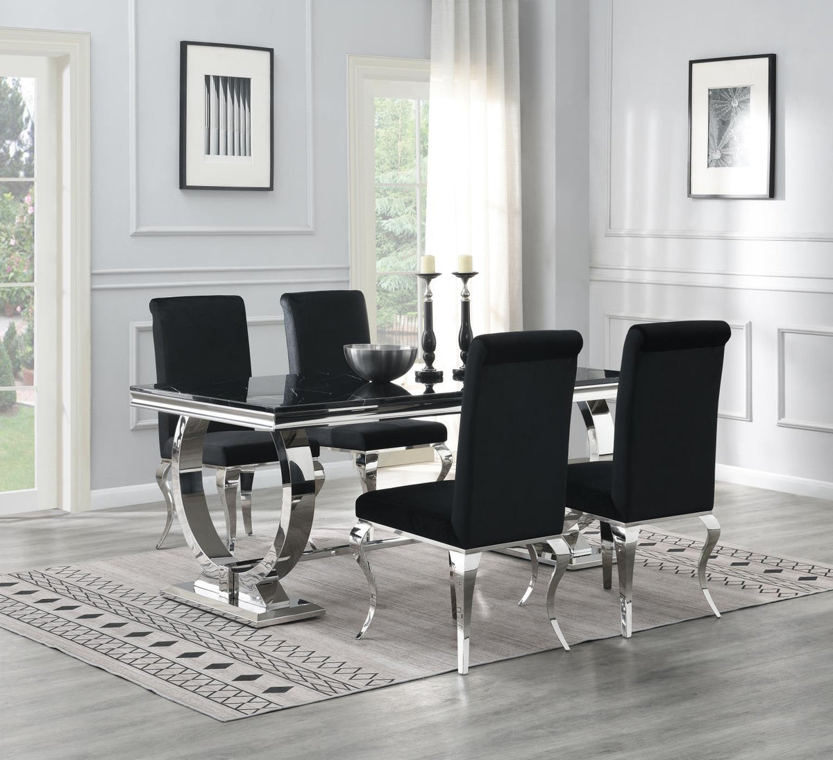 5-Piece Dining Set Black Velvet Blk G082