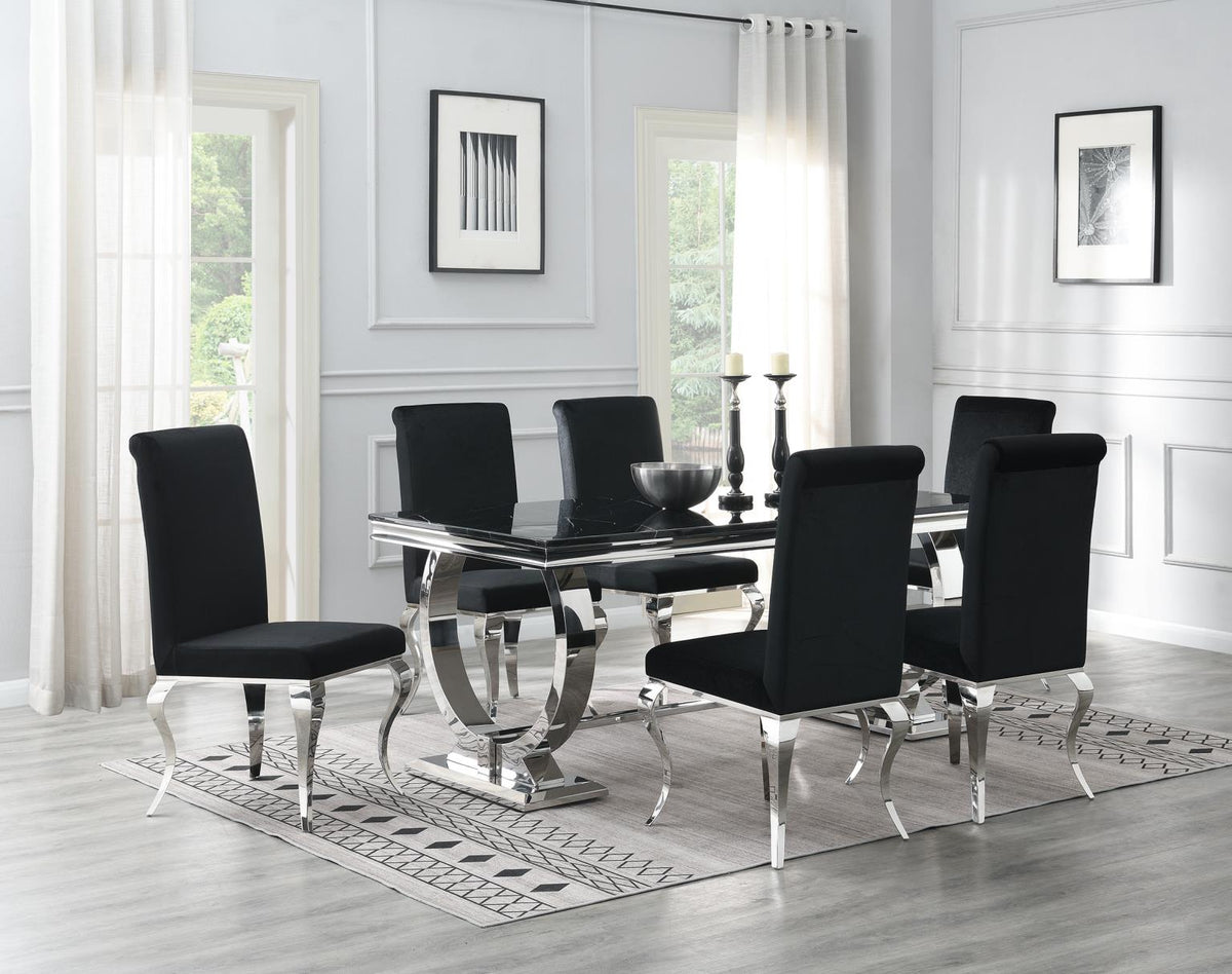 7-Piece Dining Set Black Velvet Blk G082