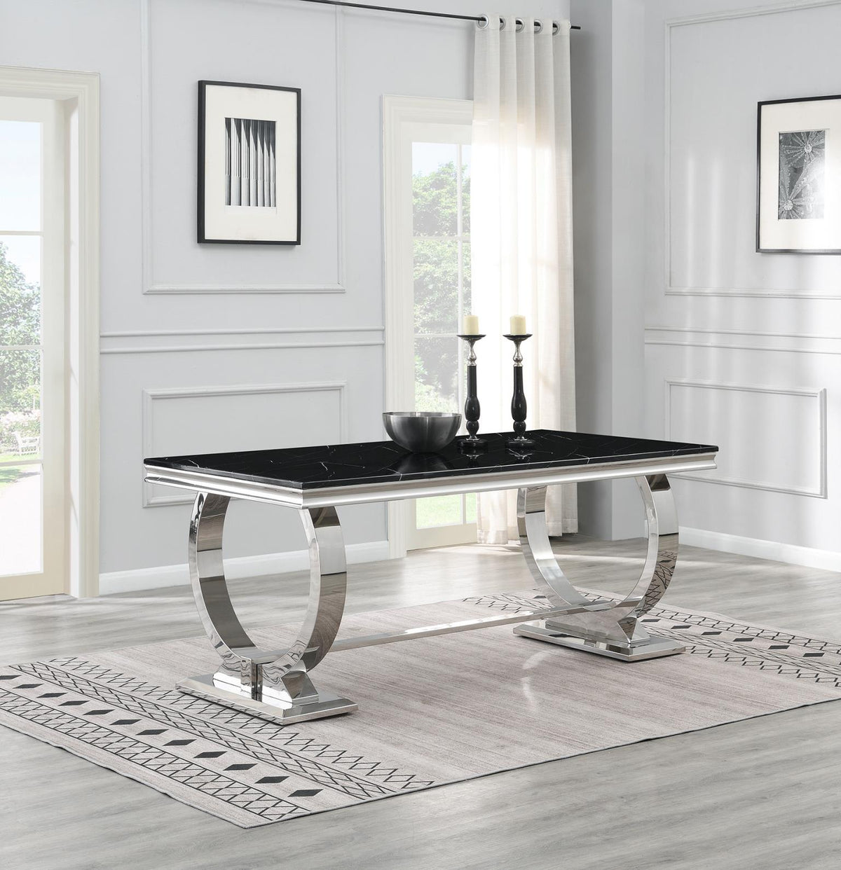 7-Piece Dining Set Black Velvet Gry G082