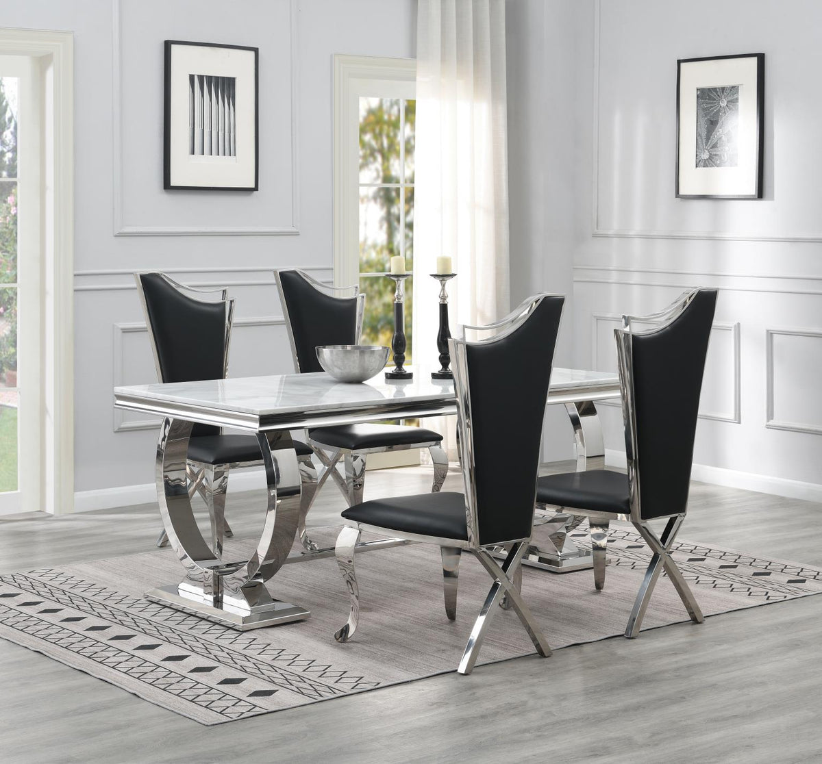 5-Piece Dining Set White Leather G082
