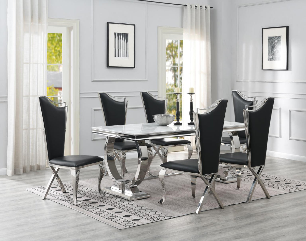7-Piece Dining Set White Leather G082