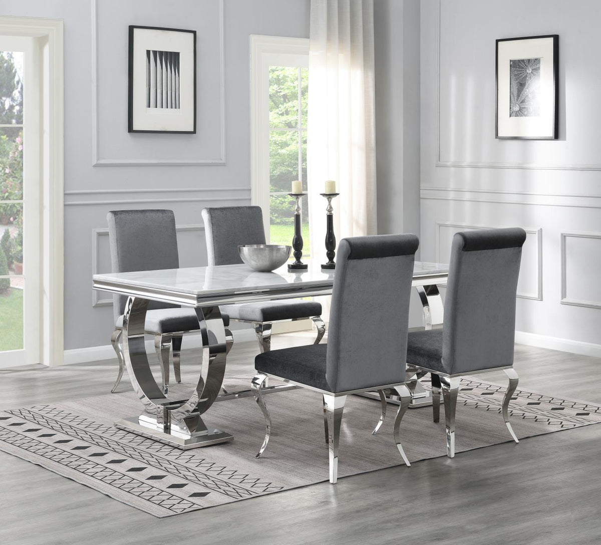 5-Piece Dining Set White Velvet Gry G082