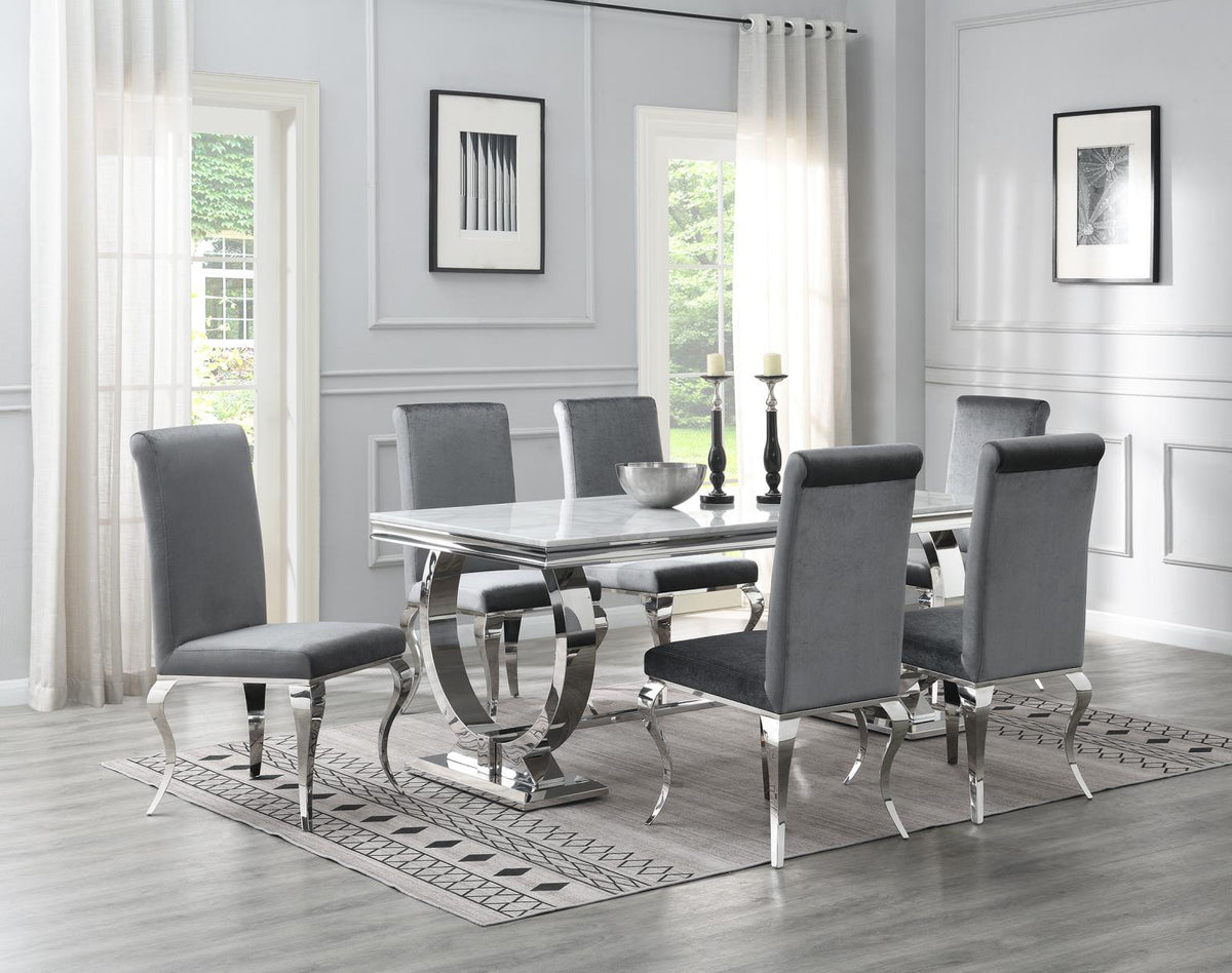 7-Piece Dining Set White Velvet Gry G082