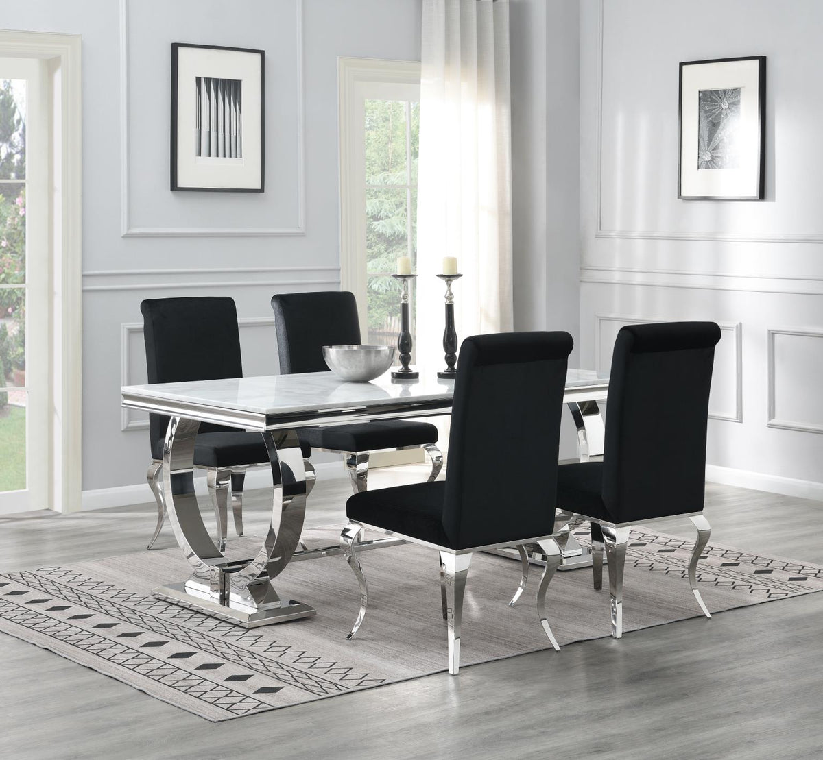 5-Piece Dining Set White Velvet Blk G082
