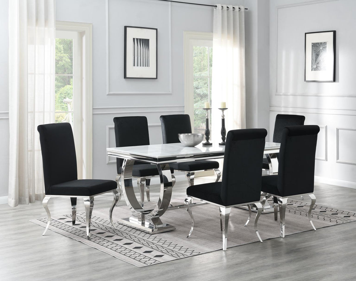 7-Piece Dining Set White Velvet Blk G082