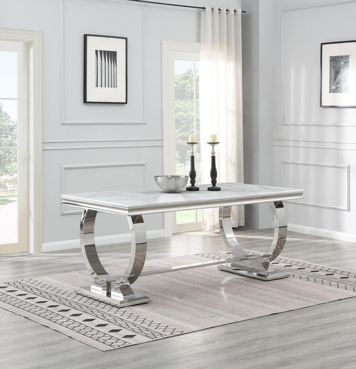 7-Piece Dining Set White Velvet Blk G082